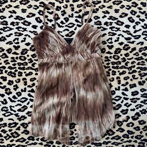 Express Brown & Cream Pleated V-Neck Spaghetti Strap Camisole
